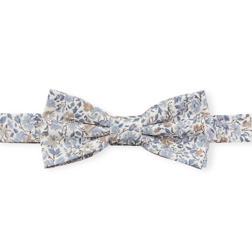 White w/ Dusty Blue Floral Pre-Tied Boys Bow Tie